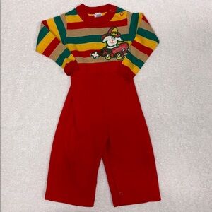 Vintage Carter's Red  Striped Kids fire truck dog romper coverall boys 18m